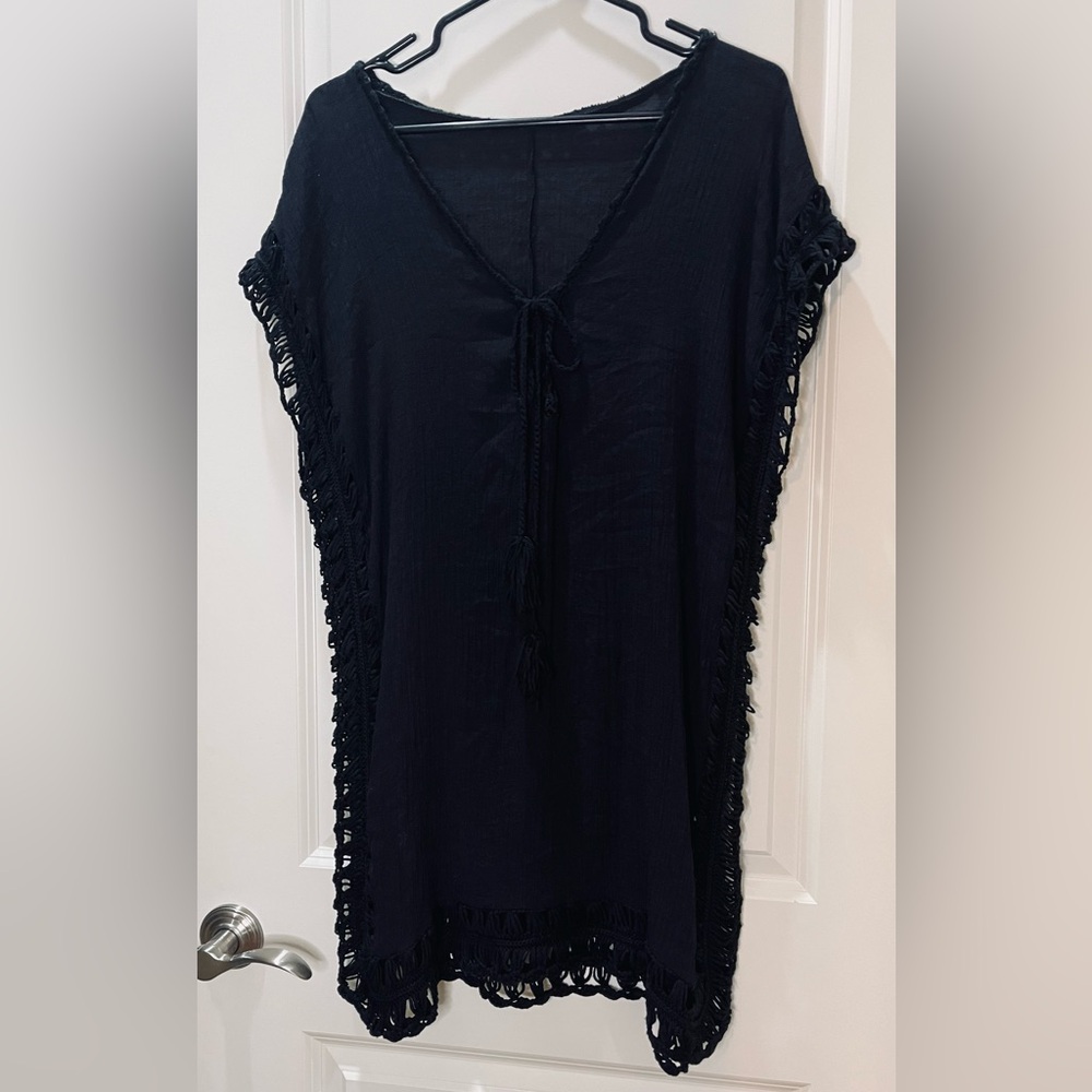 Black Crochet Swim Coverup Size OS